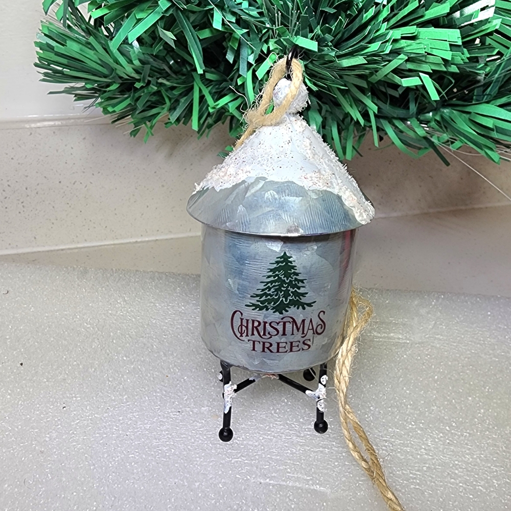 Water Tower Ornament. Christmas Tree Graphics  Galvanized Silver Ornament NWT